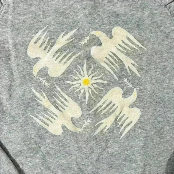 ANTHROPOLOGIE Jason Yun Peace Dove Ruched Gray Puff Sleeve Sweatshirt Women XS - Picture 9 of 11